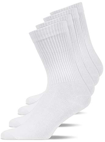 Snocks Chaussettes Tennis Homme & Femme Coton Bio GOTS - Lot de 4 Paires Blanc Crew Sport & Quotidien - Garantie Anti-Trou 6 Mois - Taille 43-46
