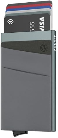 VULKIT Card Holder with Money Pocket Pop Up Wallet RFID Blocking Slim Metal Bank Card Case Holds 5 Cards and Notes