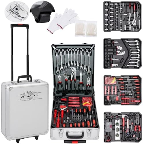 AMC Set Cassetta Attrezzi Chiavi a Trolley completa di 849 pezzi Professionali, strumenti e accessori per un utilizzo Professionale o fai da te in Acciaio Cromo Vanadio