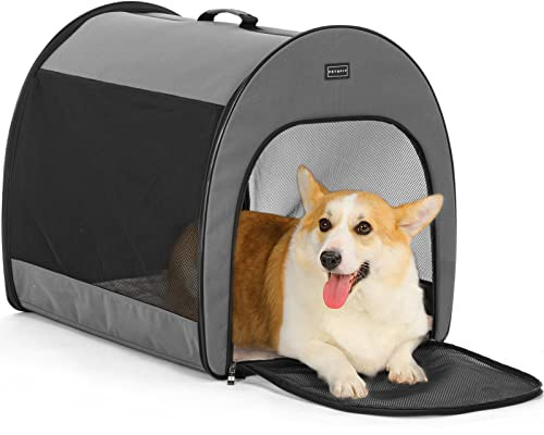 PETSFIT Weiche Hundebox, groß, Reise-Hundebox, 76,2 cm, leicht, geräumig, einfach aufzubauen, tragbare Pop-Up-Hundetrage mit Dicker Matte, stabile tragbare Katzenhütte, Grau