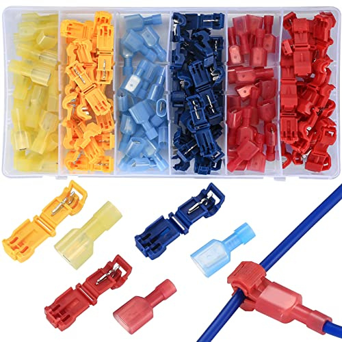 Vwoqiy 120 Stück Abzweigverbinder Set(60 T-Abzweigverbinder + 60 Flachstecker Schnellverbinder), Kabelverbinder, Kabelklemmen Quickverbinder - 0,5-4mm² (Drei Farben 120)