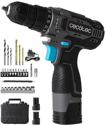 Cecotec Taladro Atornillador a 2 Baterías 16V y 2000mAh PowerForce 1620 Easy Hand. 2 Niveles de Velocidad hasta 1500rpm, Par de Apriete de 38Nm Regulable en 25+1 Niveles, Incluye Maletín y Accesorios
