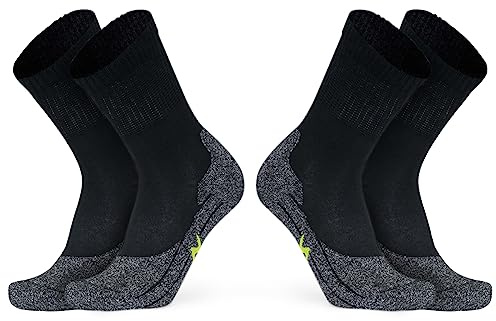 PRS Calzini Trekking Uomo Traspiranti Anti Vesciche, calze ideali per Escursionismo Walking Hiking Montagna Caccia Trail Outdoors Sports, 2 Paia, Nero (43-46)