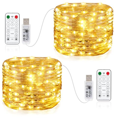 LED Lichterkette Weihnachtsbaum, 2 x 150LEDs USB Kupferdraht Lichterkette mit Fernbedienung 8 Programm Timer Kupferdraht Lichterkette Innen für Zimmer, Party, Hochzeit