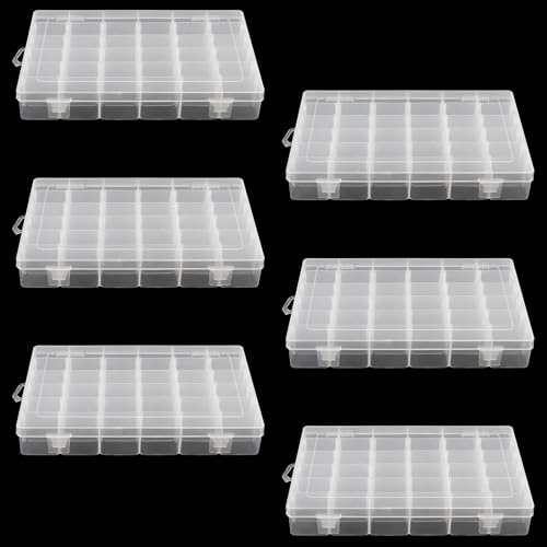 ZOENHOU 6 Stück Sortierbox, 36 Fächer Aufbewahrungsbox Verstellbare Sortierboxen mit Abnehmbaren Trennwänden, Klar Sortierkasten mit Fächer und Deckel für Kleinteile Schmuck Perlen Ohrring Stickgarn