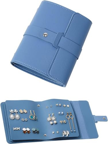 Lrikas Porta Orecchini Organizer, Porta Gioielli da Viaggio, Rotolo Portagioielli Pieghevole, Blu