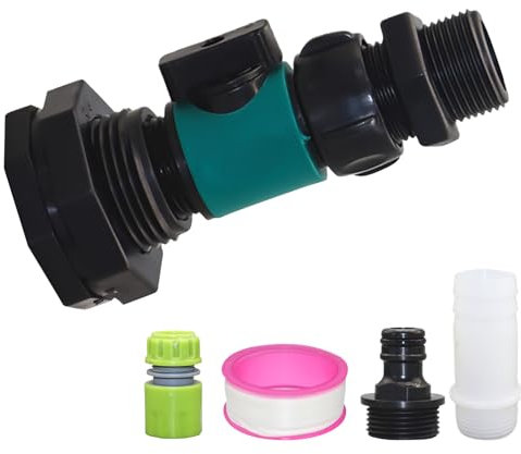 Traversée de réservoir 3/4 avec robinet d'arrêt - Livré avec 3 connecteurs rapides - Raccord en PVC durable - Passage de citerne d'eau de pluie - Robinets à boisseau sphérique pour piscines, tonneaux