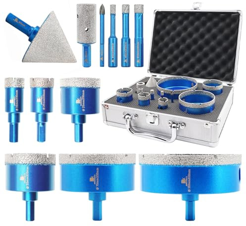 Diamond Core Drill Bit Set - BRSCHNITT Diamond Hole Saw Kit for Porcelain Tile Ceramic Marble Granite Drilling,Triangle Shank Drill（6+6/8/10/20/25/35/50/75/100mm&20finger bit&50chamfer bit）.