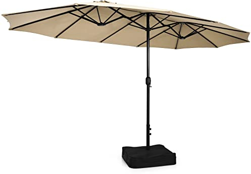 COSTWAY Doppelsonnenschirm mit Ständer, 451,5 x 264 cm, Sonnenschirm Groß XXL, UPF 50+, Gartenschirm mit Kurbel, Terrassenschirm, Marktschirm für Garten, Terrasse & Pool (Beige)