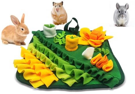 Rabbit Foraging Mat, Bunny Snuffle Mat for Hamsters Puzzle Toys, Interactive Feeding Mats for Guinea Pigs Dogs Hedgehogs Chinchillas Ferrets Small Animals, Stress Relax (Green, S)