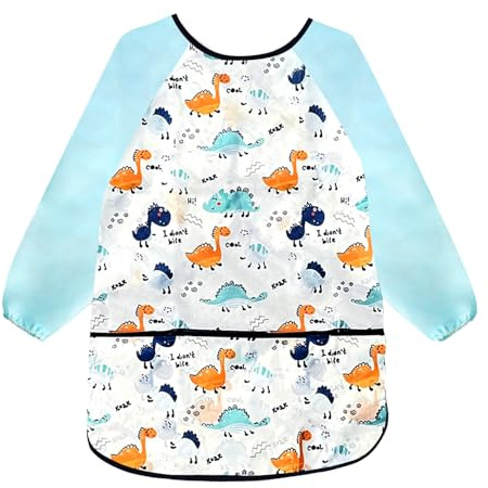 Delantal de pintura para niños, delantales para niños para pintar, bata de arte para niños, delantal de pintura impermeable para niños, bata de arte para niños con bolsillos (1 pieza, de 3 a 8 años)