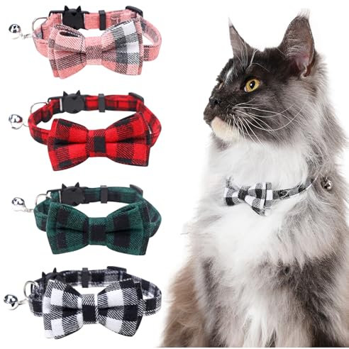 TYXHXTF 4 Stück Katzenhalsband mit Glöckchen und Fliege, Abnehmbare Katzenhalsbänder, Verstellbar Halsbänder Katzen Hundehalsband für Kätzchen und Welpen