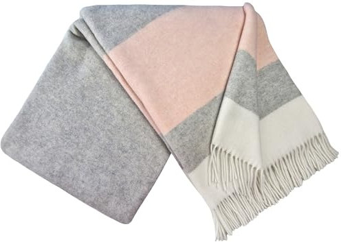 STTS International Manta de cachemira 100% lana merina – cachemir – Mix 140 x 200 cm muy suave plaid plaid (rosa gris claro (rayas))