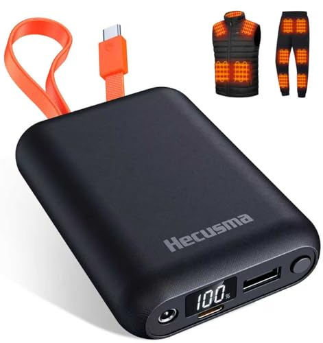 Heated Vest Battery Pack 20,000mAh 7.4 V / 5 V, Battery Pack for Heated Gilet Compatible with TODWARM, with vapesoon, Built-In USB-C Cable, Power Bank for Heating Vest(Not for 12V DC Heated Devices)