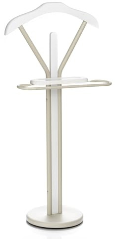 IDIMEX Fabio - Galán de noche con percha para pantalones y estante, Beige/Blanco - Perchero silencioso con colgador de ropa