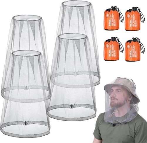 MsTeco 4 Pièces Moustiquaire de Tete Réutilisable Filet Anti Insecte Respirant Ajustable Moustiquaire Tete Convient aux Amateurs de Plein air Grimpeurs Pêcheurs Apiculteurs (Gris)
