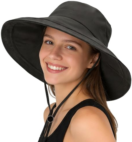AYPOW ala Ancha Sombrero de Sol para Mujer, Protección UV Impermeable Sombreros de Pesca Gorro de Pescador, Plegable con Cola de Caballo Verano Gorras de Playa para Senderismo Cámping Jardinería