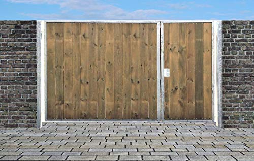 Einfahrtstor Sas Tor Holztor Gartentor Hoftor Verzinkt mit Pfosten & Holzfüllung Senkrecht 2-flügelig 400cm x 180cm
