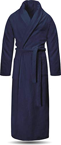 normani Extra langer Bademantel aus 100% Baumwolle - Frottee Saunamantel für Damen und Herren - Schadstofffreies Material - Ausgezeichnet mit Öko Tex 100 Farbe Marine Größe XXL