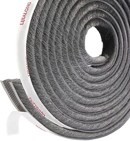 fowong Draught Excluder for Doors, Windows Brush Seal Weatherstrip 4.9m(L) x 9 mm(W) x 9mm(T) Insulation Tape Draught Excluder for Door, Air Stopper for Sliding Window- Grey