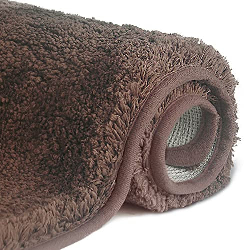 FCSDETAIL rutschfeste, Hochflor Badteppiche 80X150 cm, Maschinenwaschbare Badematte, Badvorleger mit Wasserabsorbierenden, Weichen Mikrofasern für Badewanne, Dusche und Badezimmer (Dunkelbraun)