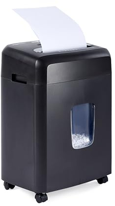 Amazon Basics 12 Sheet High Security Micro Cut Paper, Credit Card and CD Shredder with 6 Gallon Easy Emptying Bin, Casters, Black