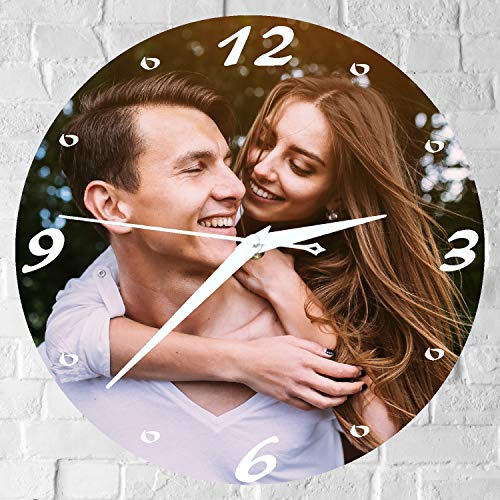 Gravure Events Grande Horloge Personnalisée avec Votre Photo - Diamètre 28,5 cm - Cadeau Personnalisable Saint-Valentin Noël Anniversaire Mariage