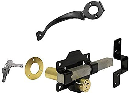 Haven Heritage® - Long Throw Gate Lock Double Set with Dual-Side Handle, Security Rim Lock for Wooden Gates, Wooden Garden Gates, Stainless Steel with 5 Keys, 70mm