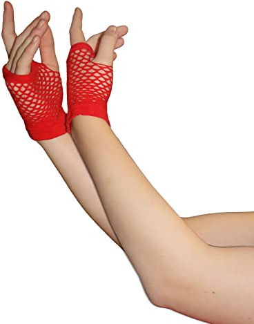 HoitoDeals Net Mesh Short Fishnet Gloves Fingerless Hand Gloves for Fancy Dress, Costume Accessory Party Supplies (1Pcs Red)