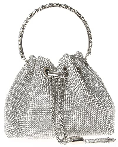 COAIMANEY Bolso de mano de mujer con diamantes de imitación brillantes, bolso de noche con purpurina para boda, fiesta de graduación, Silver, 6 X 4.5 X 6 inches