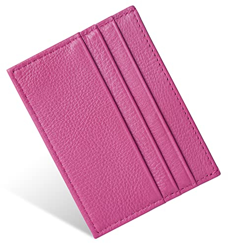 URAQT Portacarte Uomo e Donna, Porta Carte Credito in Pelle Slim con 6 Slot e 1 Tasca, Portafoglio Sottile per Carte D'identità, Patente di Guida(Rosa Rossa)