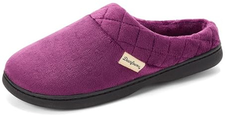 Dearfoams Women's Darcy Velour Clog with Quilted Cuff, Aubergine, LW