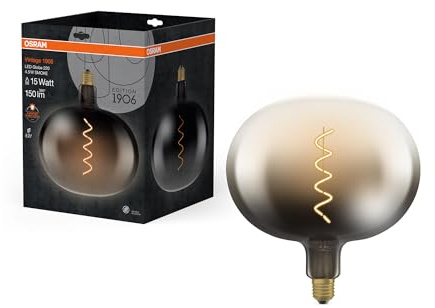Osram Vintage 1906 Big Globe ist eine warmweiße LED-Lampe mit Filament in klassischer Ballform. Sie bietet 4.5 W für 150 lm, E27 Fassung, Smoke Design, 220 mm Durchmesser, CRI 80, 1800 K.