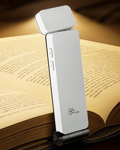 86lux Book Light, Rechargeable Clip-On LED Reading Light for Bed | 3 Color Temperatures with Stepless Dimming, Ultralight Bookmark Design for Kids, Book Lovers, White