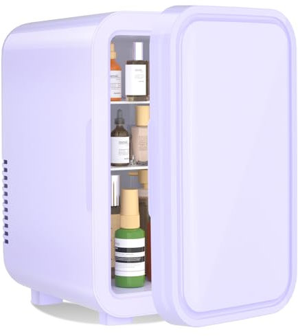 YASHE Mini réfrigérateur, 6 litres/8 canettes 220-240 V AC/DC, réfrigérateur thermoélectrique portable pour chambre à coucher, soins de la peau, boissons, bureau, dortoir et voiture, violet