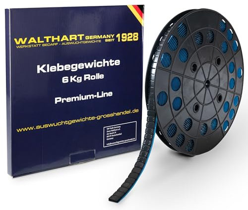 Walthart Germany seit 1928 1200 Klebegewichte auf Rolle Schwarz Auswuchtgewichte 6Kg mit Abrißkante Kleberolle Kunststoffbeschichtet Riegel 5g