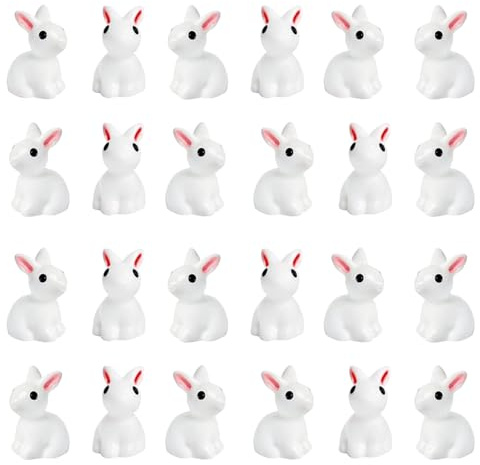 24 Pezzi Mini Coniglietti Pasquali, Coniglietto di Pasqua Figurine in Resina, Coniglietto Pasquale Decorazione, Bianco Miniatura Coniglio per Feste di Pasqua, Casa Delle Bambole, Giardino in Miniatura