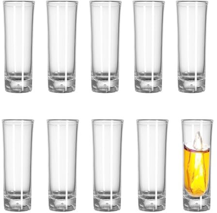 KPYZLBD 10 Schnapsgläser, Hoch Shotgläser 5cl/50ML Likörgläser Dicke Basis, Kleines Weinglas Set, Party Zubehör Shot Gläser, Familienbar, Ouzo Gläser Kleines Glas, Standfest Dank Dickem
