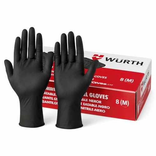 WURTH - Guantes de nitrito desechables, desinfectados sin polvo, para uso profesional, ultrarresistentes, color negro, talla L, 100 unidades