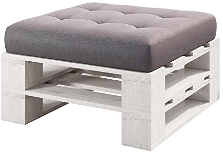 Lermowood Palettenmöbel Mp Hocker 80 x 60 x 40 cm Weiß | Europaletten Indoor und Outdoor Lounge Gartenmöbel Holz Gartenmöbel Set Lounge Möbel Terrasse Balkon Loft Stil Paletten