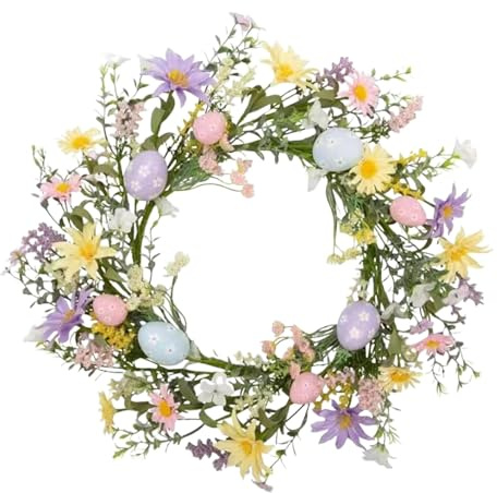 Ghirlanda pasquale – 45 cm primavera di Pasqua ghirlanda | Corona pasquale porta per la parte anteriore | Ramoscelli misti ghirlanda pasquale con uova colorate | Ghirlanda pasquale artificiale