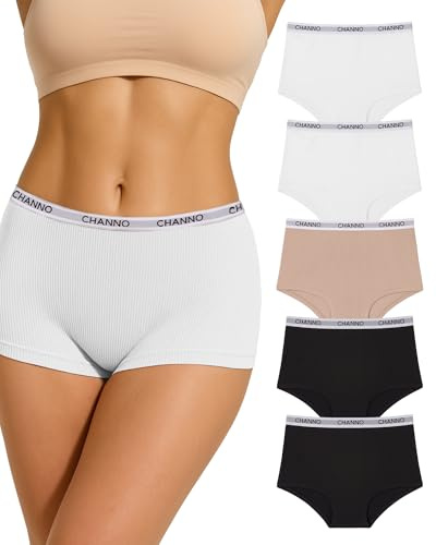 Channo Algodón Culotte Mujer Canalé: Bragas Elásticas Ropa Interior Transpirables Cómodas y Suaves Pack de 5 Ideales para Deporte Cita Fiesta Dormir (Surtido XL)