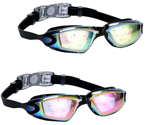 Lot de 2 lunettes de natation pour enfants de 3 à 12 ans avec pont nasal en silicone, protection UV, anti-buée, vision claire, étanches, pour filles, garçons, piscine et plage