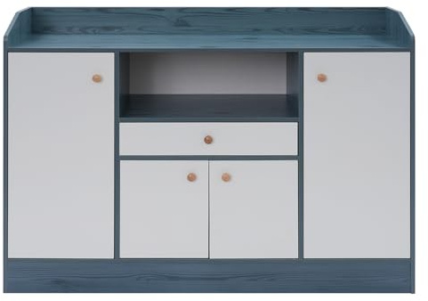 Shalmidor Armadietto da cucina con piano di lavoro, 110 x 30 x 80 cm, cassettiera da cucina, grande spazio con 1 cassetto, 5 scomparti, per cucina, sala da pranzo, soggiorno (blu)