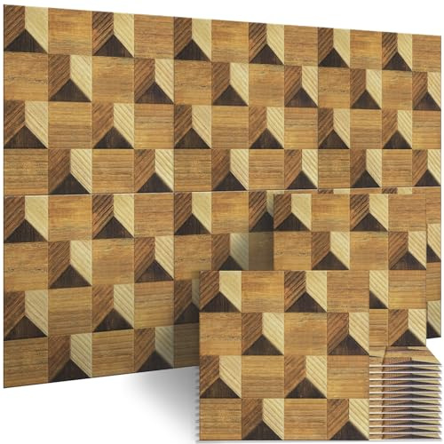 BUBOS Self-Adhesive Acoustic Wall Panels,6 Pack Wood-Pattern Soundproof Wall Panels, Total Size 70.8 x 47.2 Inches Decorative Sound Absorbing Panels for Studio, Home,3D Wide Chevron