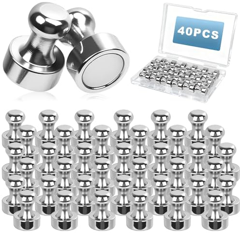 Yicenmy 40 stycken magneter starka, neodymmagnet, extra starka med handtag, 16 mm x 12 mm magneter för magnettavla, silver, kylskåpsmagneter för anslagstavlor, kontor, skola, kylskåp, uttag:
