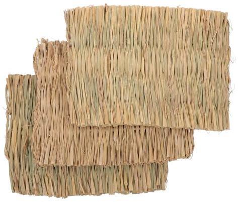 SHINEOFI Set 3 Tappetini Intrecciati in Paglia per Conigli e Piccoli Animali Stuoia da Masticare Sicura e Resistente Spazio Confortevole per Animali Domestici Dimensione 40X28 CM