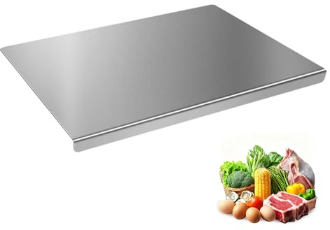 Tabla de cortar de acero inoxidable con borde de mostrador, tabla de cortar para cocina, 40 x 30 cm, ideal para amasar pasteles, carne, verduras, pan, 1 unidad