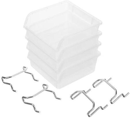 POPETPOP Contenedor Transparente 100x100x50 Mm para Tablero Perforado , Caja Organizadora Grande Set de 4 Piezas Soporte , Accesorio Resistente para Garaje y Almacenamiento Doméstico
