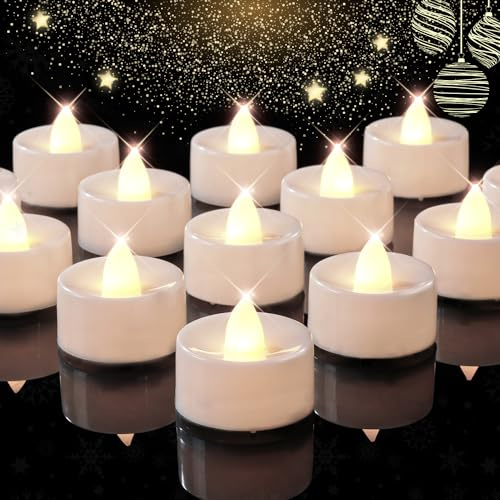 BEICHI Set of 24 Flameless LED Tea Lights Bulk, Electric Tealight Candles, Small Fake Candle Battery Operated, Warm White Flickering Mini Candles for Christmas, Home Decor